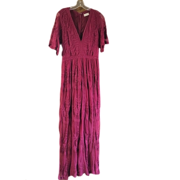 Altar'd State Dresses & Skirts - Altar'd State Marionette Maxi All Lace Dress Large Maroon Burgundy Mid Sleeve